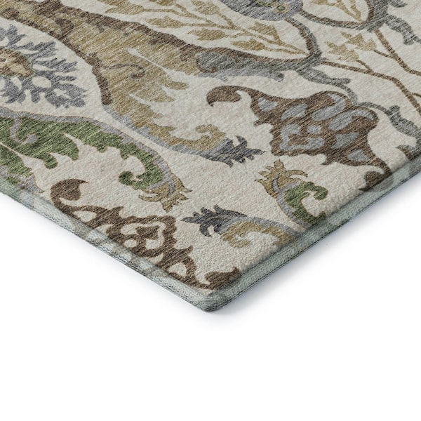 Mayfield Premium Machine Washable Abstract AMF1153 Ivory 8 ft. x 8 ft. Round Rug