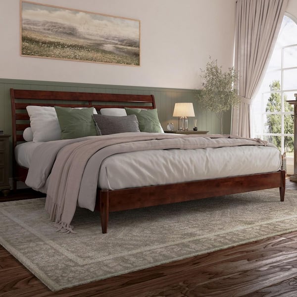 Savannah Walnut Brown Solid Wood Frame King Low Profile Platform Bed