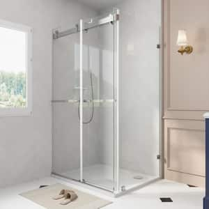 43 in. W x 34 in. D x 74 in. H Rectangular Sliding Frameless Corner Shower Enclosure in Chrome with 3/8 in. Clear Glass