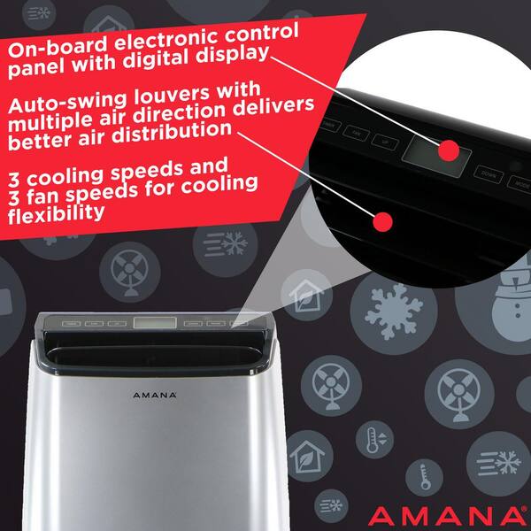 Amana AMAP101AW Portable Air Conditioner with Remote Control in Silver/Gray for Rooms up to 250-Sq Ft.