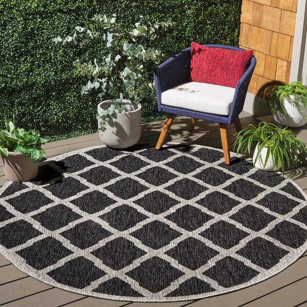 Beach House Charcoal/Gray 7 ft. x 7 ft. Oversized Trellis Indoor/Outdoor Round Area Rug