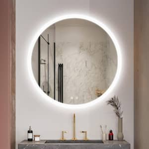 32 in. W x 32 in. H Round Frameless Wall Mounted Led Classy Bathroom Vanity Mirror in Silver with Dimmable Touch