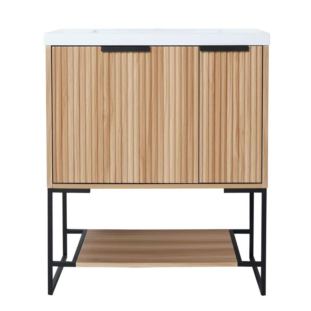 30 in. W x 18 in. D x 35 in. H Freestanding Bathroom Vanity in Brown with G