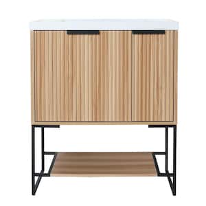 30 in. W x 18 in. D x 35 in. H Freestanding Bathroom Vanity in Brown with Glossy White Resin Basin Top