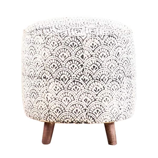 Coaster Home Furnishings 18 in. Cream and Black Backless Wood Frame Round Accent Stool