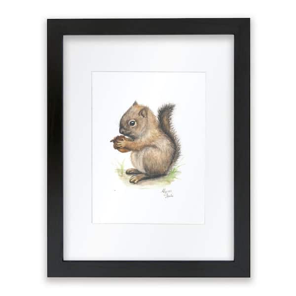 Unbranded Woodland Tinies "Squirrel" by Alyssa Lewis Individual Black Framed with Mat Animal Art Print 24 in. x 18 in.
