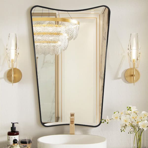 24 in. W x 36 in. H Arched Black Aluminum Alloy Framed Wall Mirror Decorative Wall Mirror