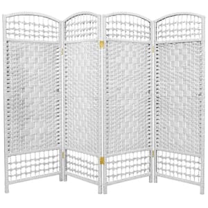 4 ft. Short Fiber Weave Folding Screen - White - 4 Panels
