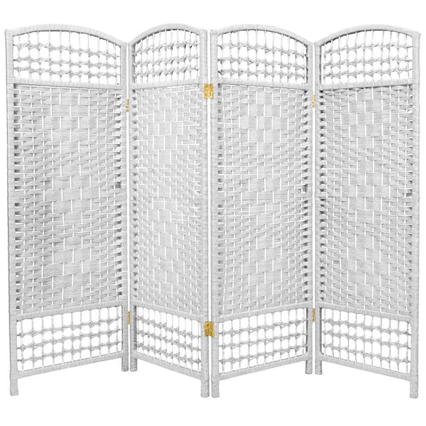 Oriental Furniture 4 ft. Short Fiber Weave Folding Screen White 4