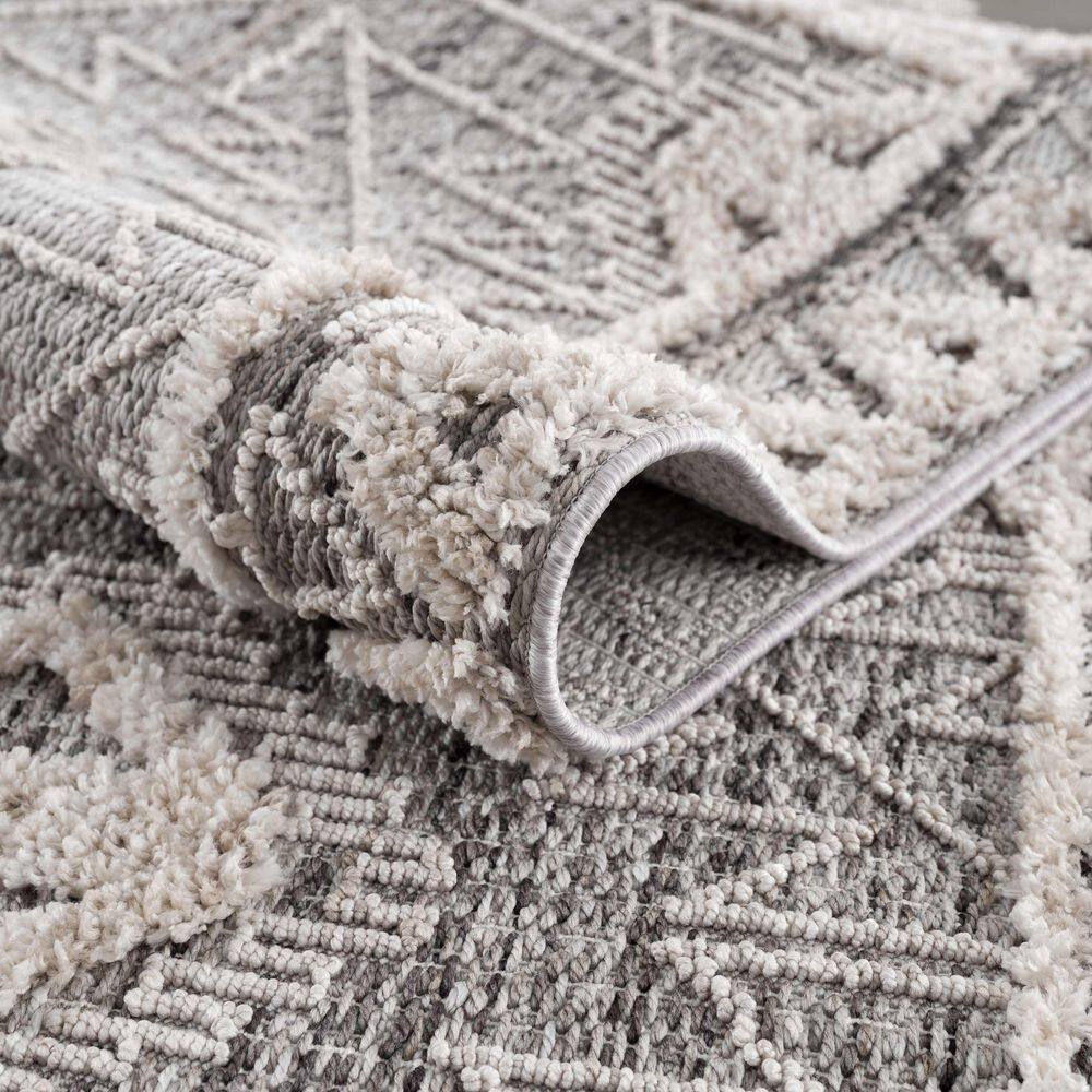 Agoo Charcoal and Cream High-Low Pile Runner Rug