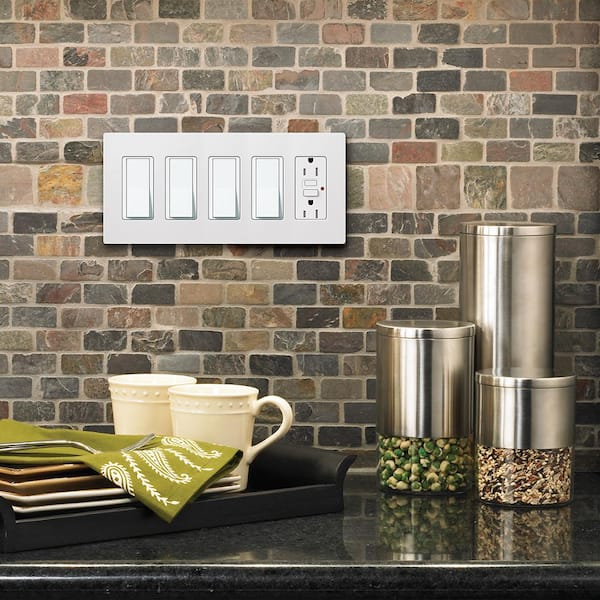 Claro 5 Gang Wall Plate for Decorator/Rocker Switches, Satin, Biscuit (SC-5-BI) (1-Pack)