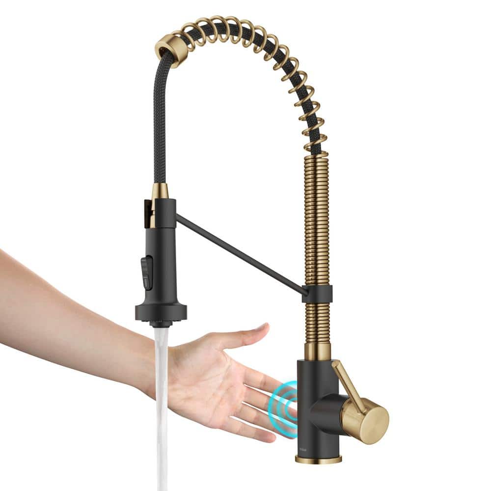 KRAUS Bolden Touchless Sensor Commercial Style Pull-Down Single Handle Kitchen Faucet in Brushed Brass/Matte Black -  KSF-1610BBMB