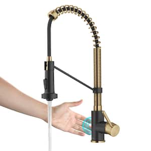 Bolden Single Handle Touchless Sensor Commercial Style Pull Down Kitchen Faucet in Brushed Brass/Matte Black