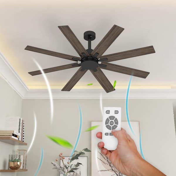 FUFU&GAGA 65 in. Black Indoor Outdoor Use Solid Wood Grain 8 Blade Propeller Ceiling Fans with Remote Control, 5-Speed Adjustable