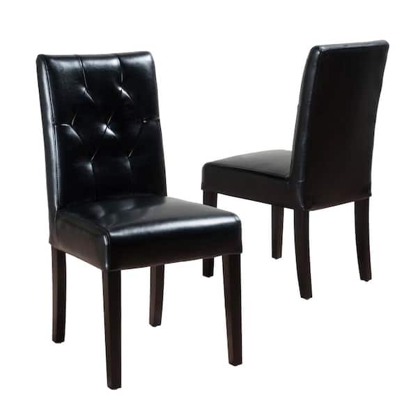 Noble House Gentry Black Bonded Leather Tufted Dining Chairs (Set of 2)