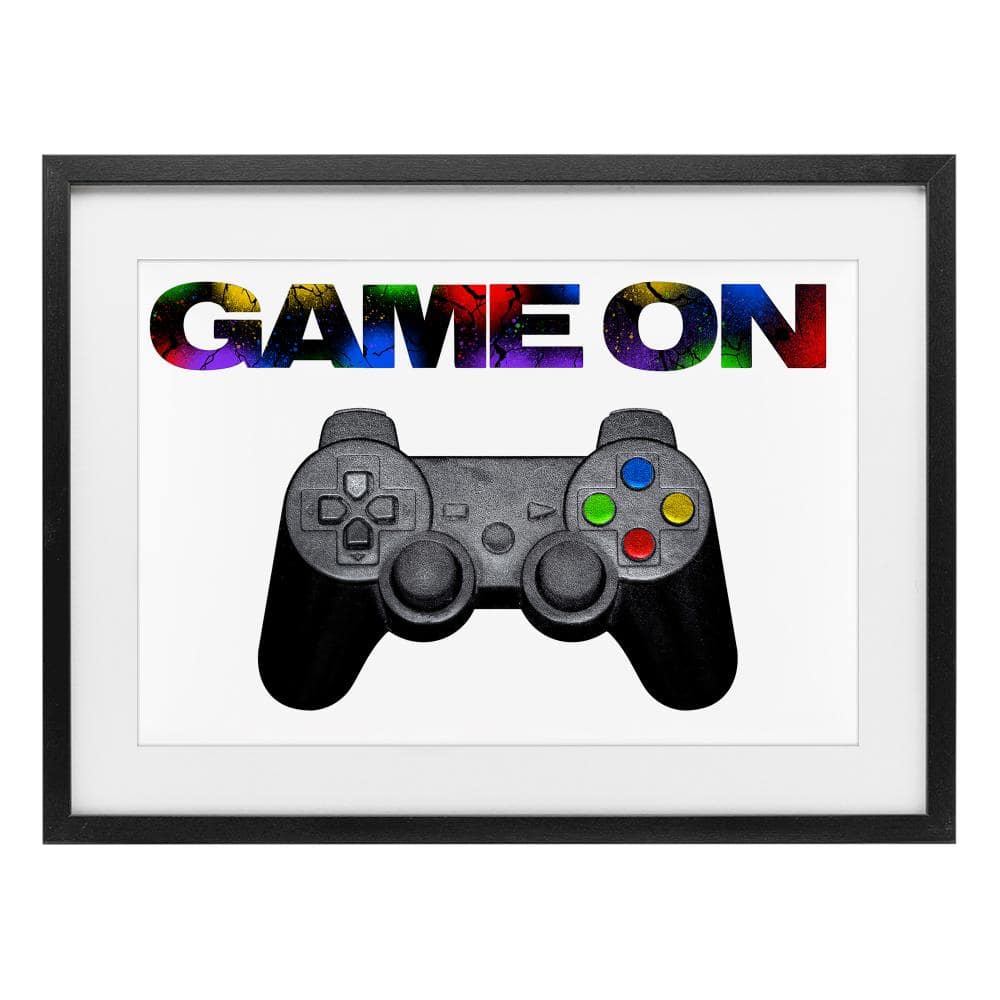 Controller Game On Splatter Black Framed Print Under Glass, design by Marcus Prime