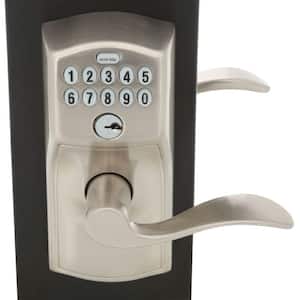 Camelot Satin Nickel Electronic Keypad Door Lock with Accent Door Lever Featuring Flex Lock