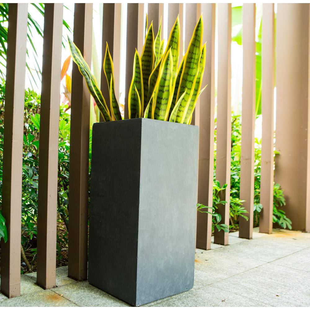 Kante 24" Tall Charcoal Lightweight Concrete Rectangular Planter