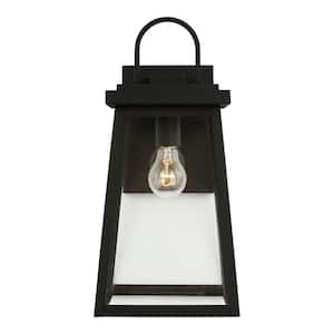 Founders Large 1-Light Black Hardwired Exterior Outdoor Wall Sconce with Clear and White Glass Panels Included, No Bulb