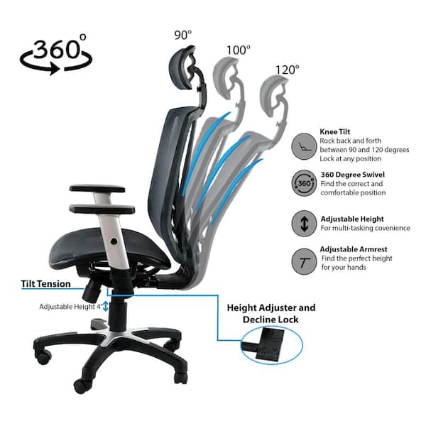 53 in. Tall Blue Ergonomic Adjustable Office Chair, Back Relief with Adjustable Headrest and Armrests