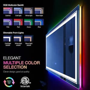 40 in. W x 24 in. H Rectangular Frameless RGB Backlit & LED Frontlit Anti-Fog Tempered Glass Wall Bathroom Vanity Mirror