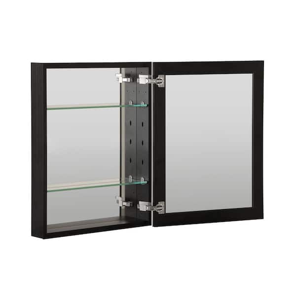 ANGELES HOME 16 in. W x 20 in. H Black Glass Recessed/Surface Mount Rectangular Medicine Cabinet with Mirror