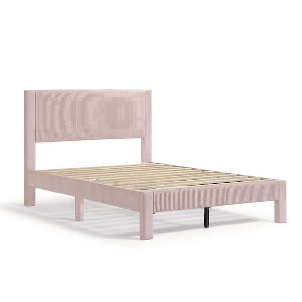 Furniture of America Roco Pink Wood Upholstered Velvet Frame Full Platform Bed With Sal Kit