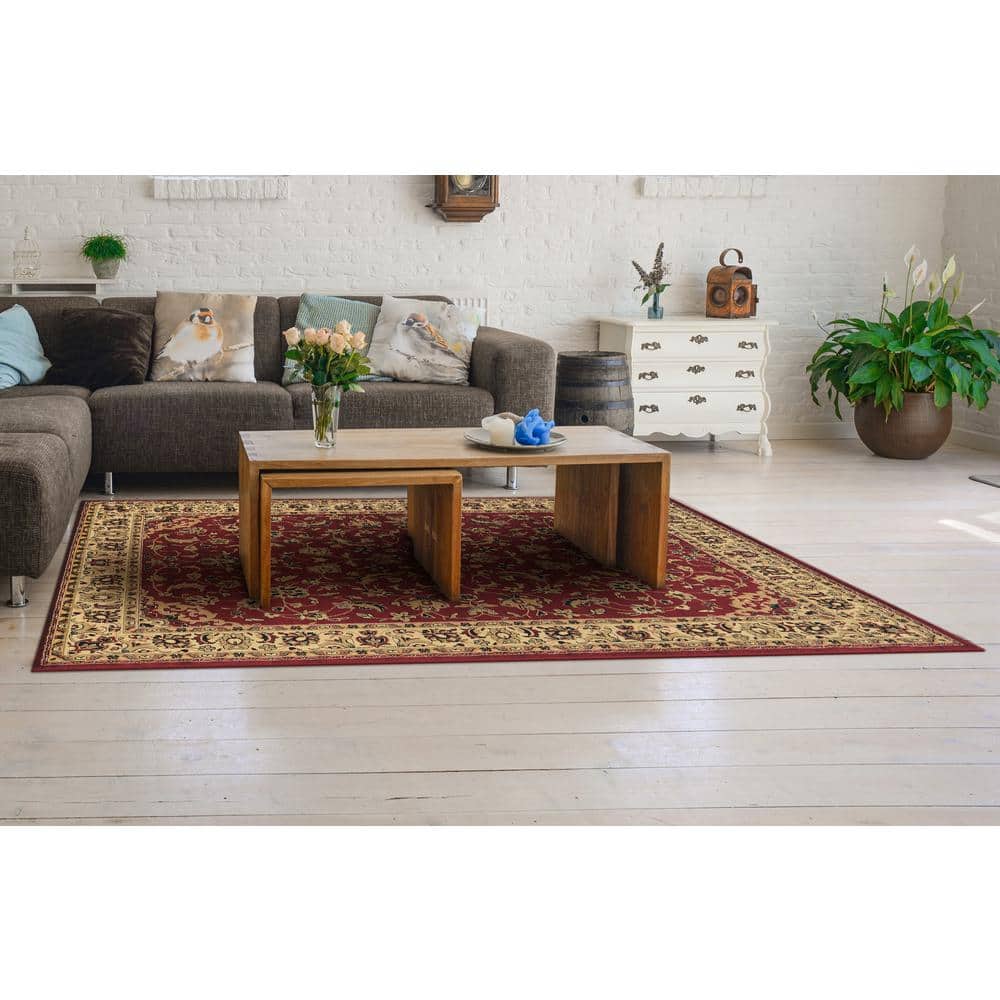 Burgundy and Gold Rectangular Synthetic Traditional Area Rug