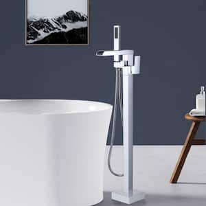 Single-Handle Floor Mounted Freestanding Tub Faucet with Hand Shower in Chrome