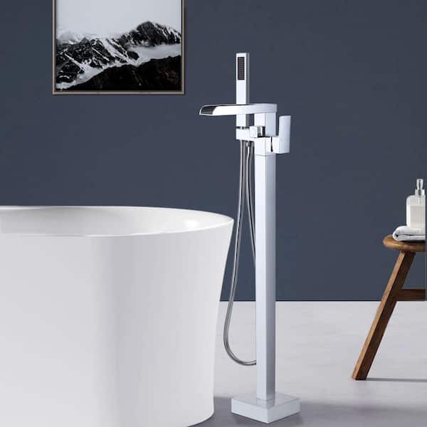 Satico Single-Handle Floor Mounted Freestanding Tub Faucet with Hand Shower in Chrome