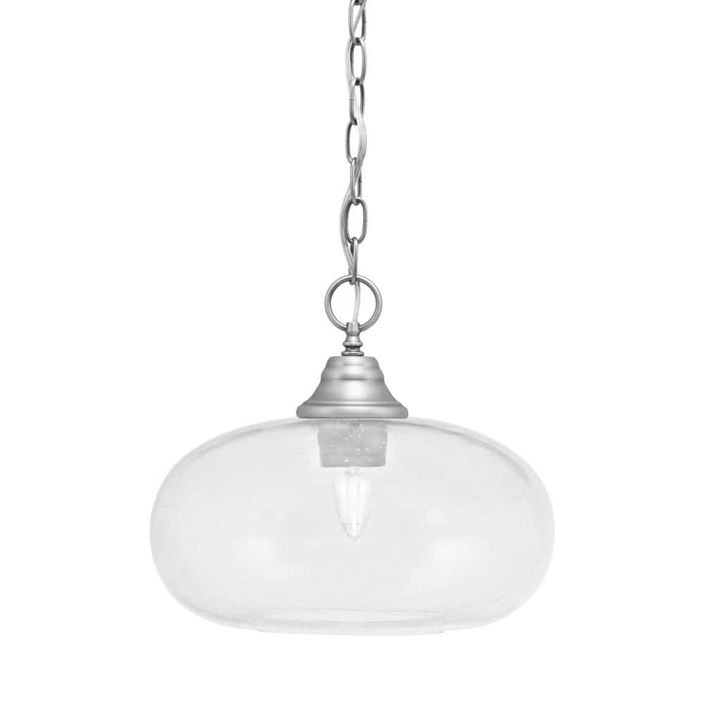 Kingston 100-Watt 1 Light Brushed Nickel Shaded Pendant Light with 13 in. C