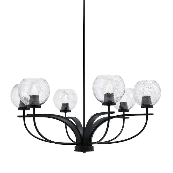 Unbranded Olympia 6-Light Matte Black Round Chandelier with 5.75 in. Smoke Bubble Glass Shades, No bulbs included