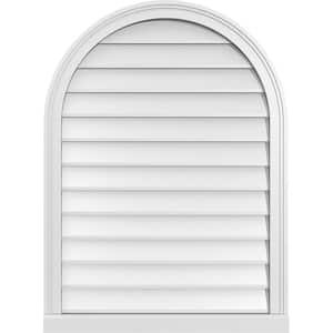 28 in. x 38 in. Round Top Surface Mount PVC Gable Vent: Decorative with Brickmould Sill Frame