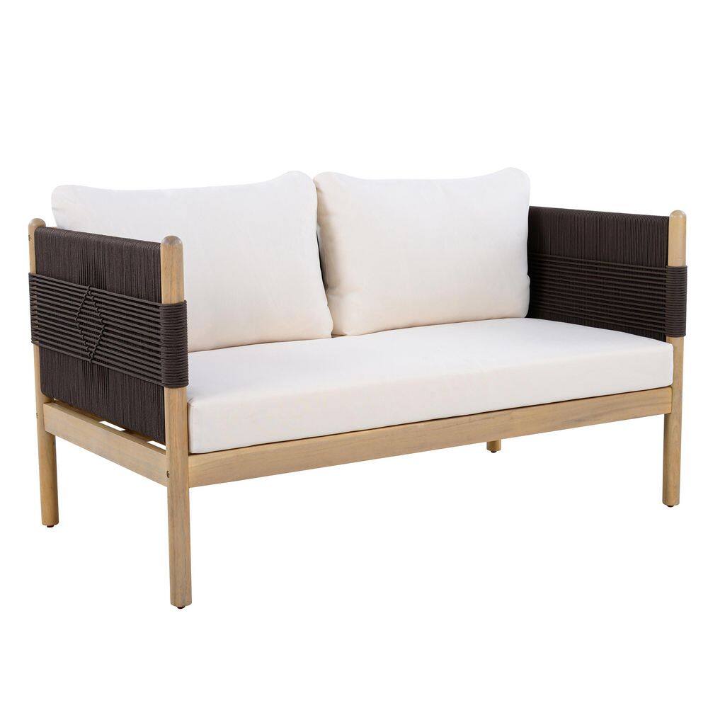 Jane Black+Light Teak 50.35 in. W x 26.97 in. H Acacia Wood Rope Weave Outdoor Patio Loveseat with Cream Cushions price history on PriceWatchPro
