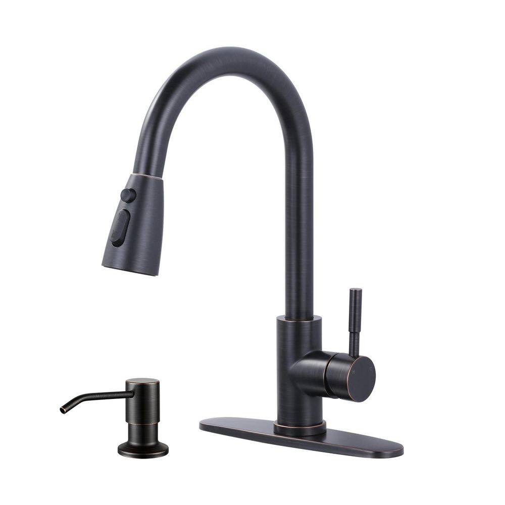 Single Handle Pull Down Sprayer Kitchen Faucet with 3-Mode Sprayer and Soap Dispenser in Oil Rubbed Bronze price history on PriceWatchPro