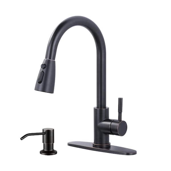 Single Handle Pull Down Sprayer Kitchen Faucet with 3-Mode Sprayer and Soap Dispenser in Oil Rubbed Bronze