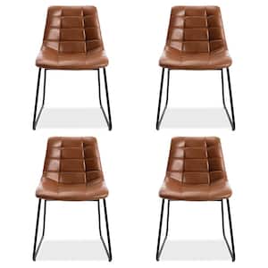 31.89 in. Red Brown Mid Century Modern Low Back Metal Frame Faux Leather Dining Chairs (Set of 4)