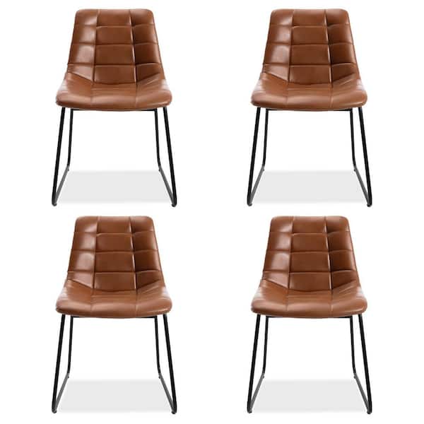 LUE BONA 31.89 in. Red Brown Mid Century Modern Low Back Metal Frame Faux Leather Dining Chairs (Set of 4)