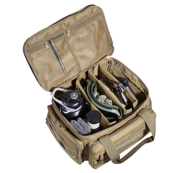 SKYSHALO Range Bag for 4-Pistols, 14.6 in. Brown Backpack Tactical Gun Range Bag with 3-Detachable Baffles and 6-Magazines