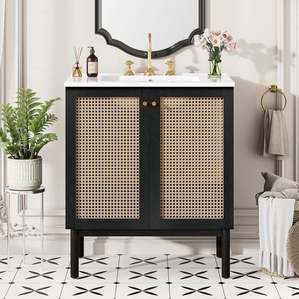 30 in. Single Sink Freestanding Black Bath Vanity with White Ceramic Top price history on PriceWatchPro