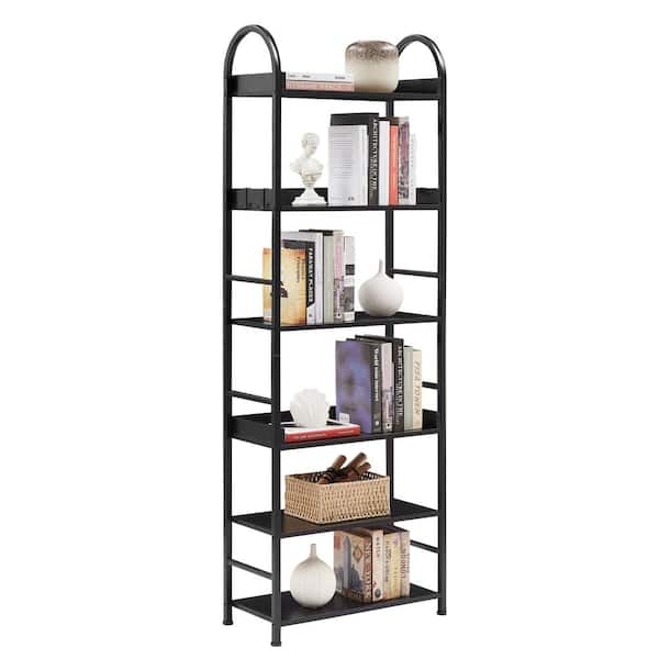 Nestfair 71 in. H Steel 6-Shelves Bookcase with Round Top Frame in Black