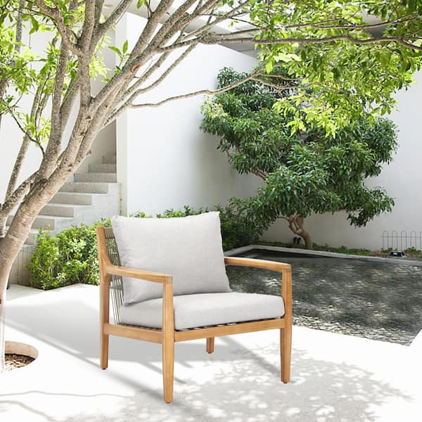 Spring Arcacia Wood Patio Outdoor Lounge Chair With Gray Cushions (Set Of 2)