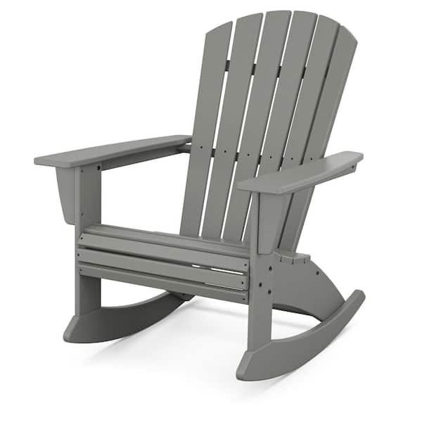 POLYWOOD Nautical Curveback Slate Grey HDPE Plastic Adirondack Outdoor Rocking Chair