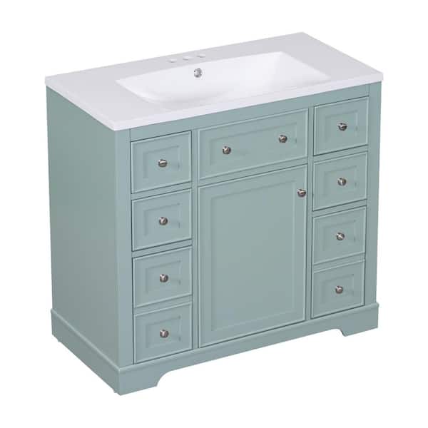 Dimakai 36 in. W Single Sink Freestanding Green Bath Vanity with White Ceramic Top Unassembled