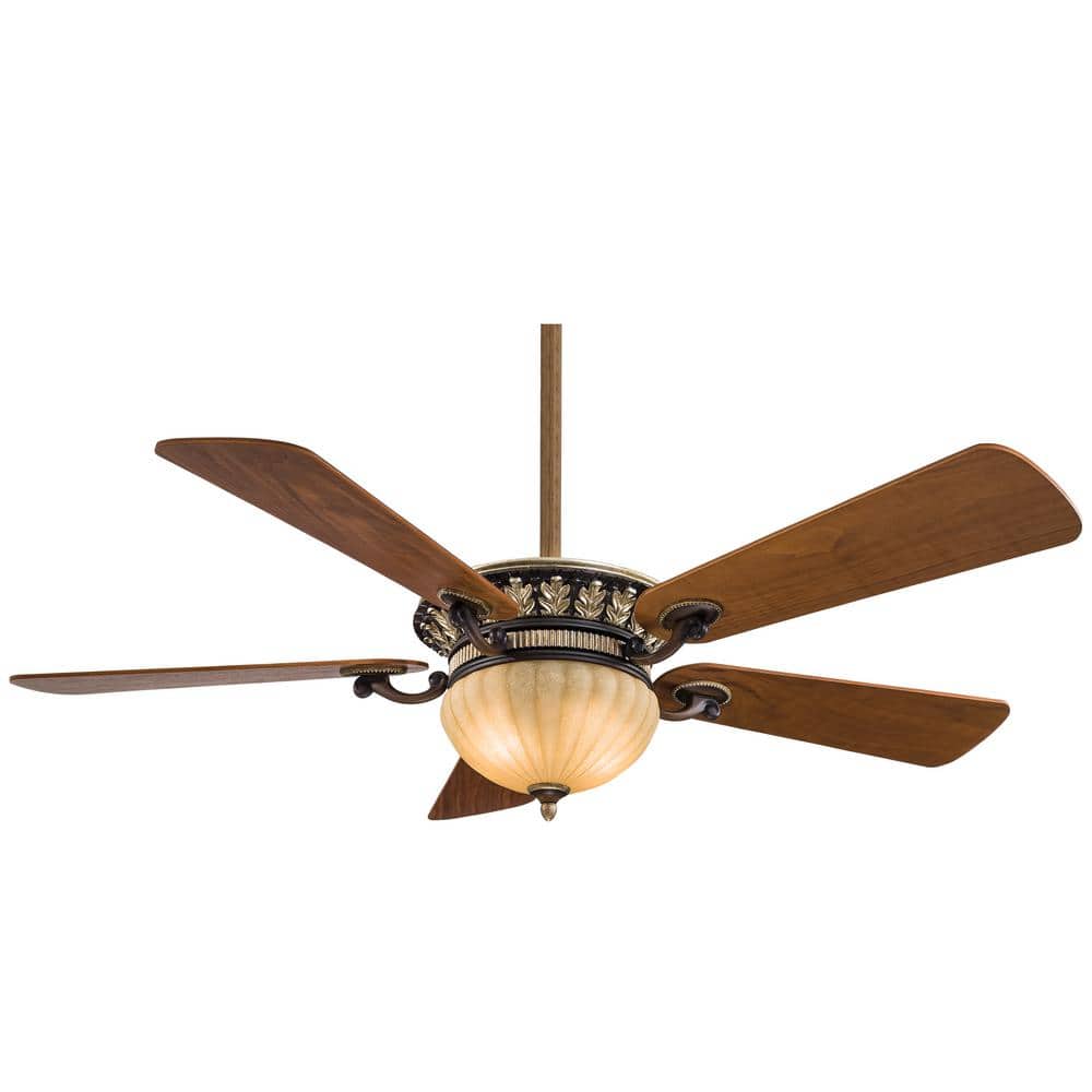 52" Belcaro Walnut Ceiling Fan with Aged Champagne Glass Light