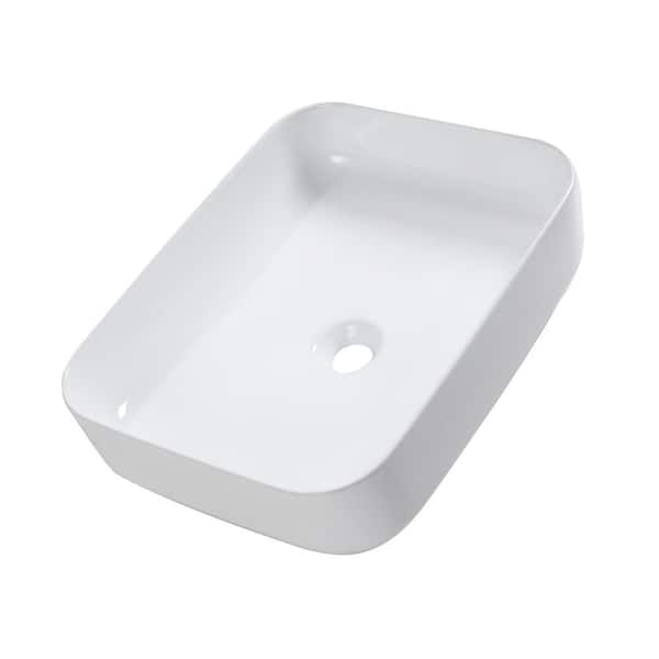 Sarlai 20 in. Bathroom Sink White Ceramic Rectangular Vessel Sink