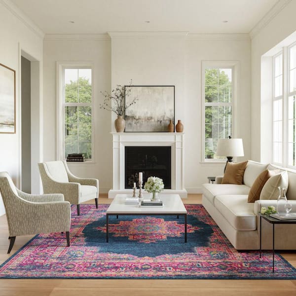 Passion Blue 9 ft. x 12 ft. Bordered Transitional Area Rug