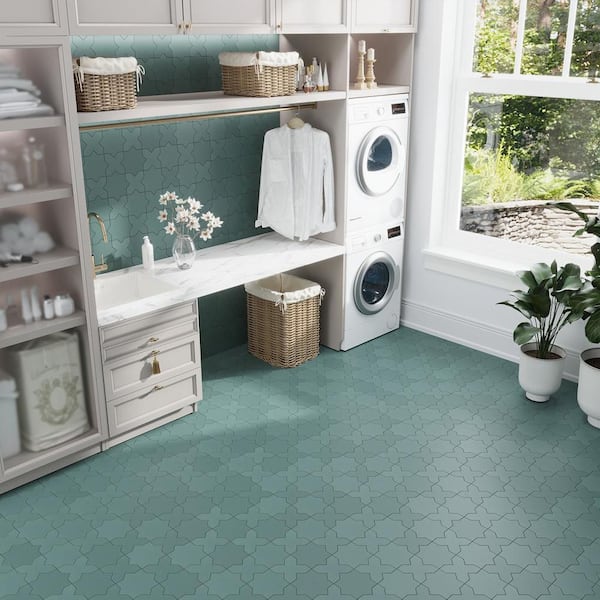 Seville 7 in. x 7 in. Matte Sage Green Porcelain Star Wall and Floor Tile (5.31 sq. ft./case)-34 Pack