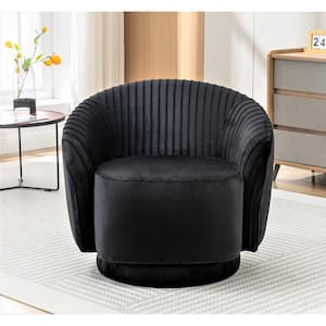 Container Furniture Direct Modern Barrel Swivel Chair with Plush Velvet Upholstery in Black