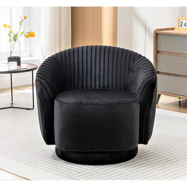 US Pride Furniture Container Furniture Direct Modern Barrel Swivel Chair with Plush Velvet Upholstery in Black